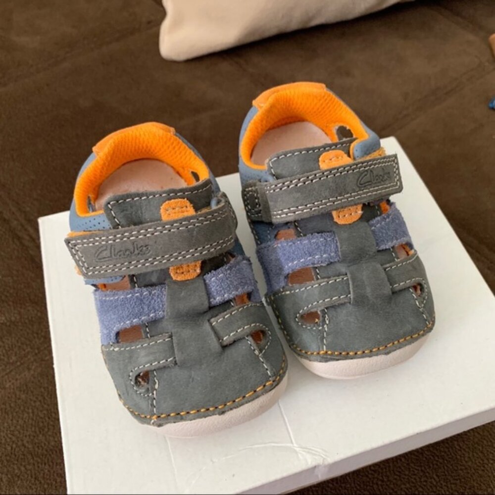 Clarks Tiny Artie Grey Combi Leather Shoes 3.5